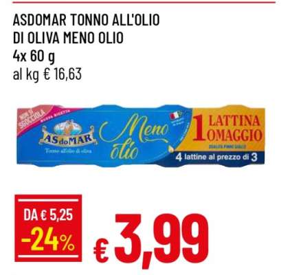 ASDOMAR TONNO ALL'OLIO DI OLIVA MENO OLIO
