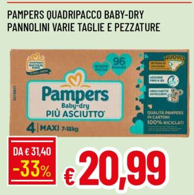 PAMPERS QUADRIPACCO BABY-DRY PANNOLINI VARIE TAGLIE E PEZZATURE