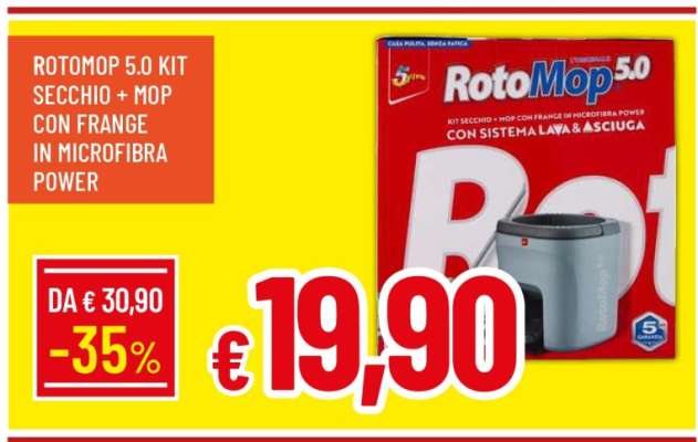 ROTOMOP 5.0 KIT SECCHIO + MOP CON FRANGE IN MICROFIBRA POWER