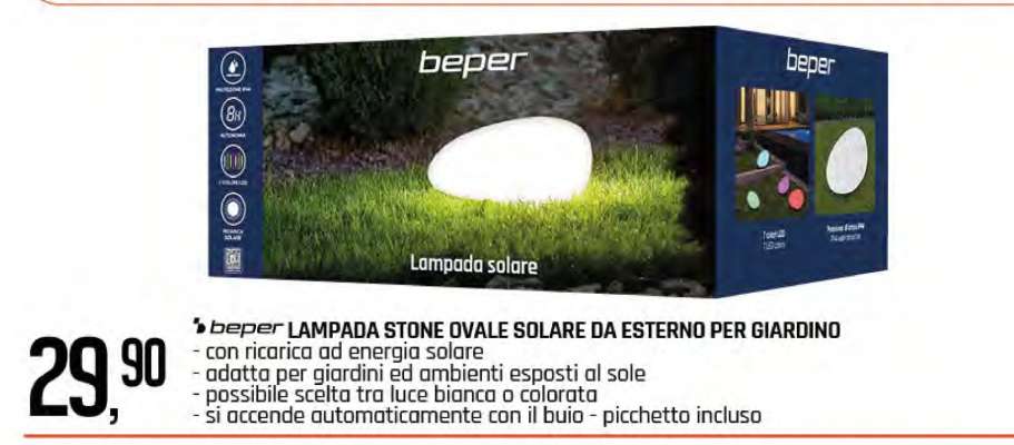 beper LAMPADA STONE OVALE SOLARE DA ESTERNO PER GIARDINO