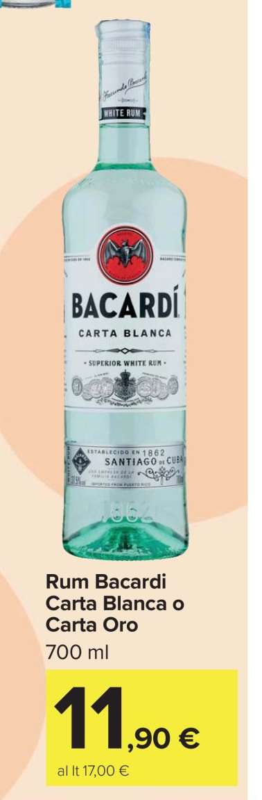 Rum Bacardi Carta Blanca o Carta Oro