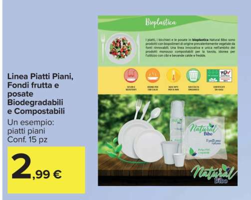Linea Piatti Piani, Fondi frutta e posate Biodegradabili e Compostabili