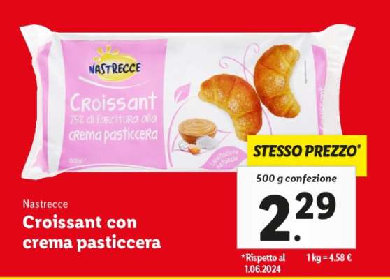 Nastreccce Croissant con crema pasticcera