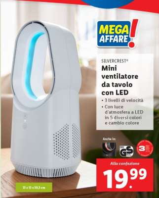 SILVERCREST Mini ventilatore da tavolo con LED