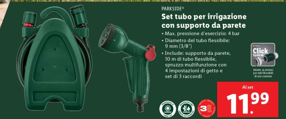 PARKSIDE Set tubo per irrigazione con supporto da parete