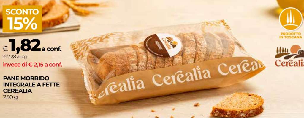 PANE MORBIDO INTEGRALE A FETTE CEREALIA