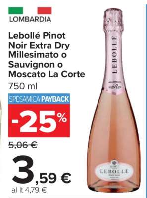 Lebollé Pinot Noir Extra Dry Millesimato o Sauvignon o Moscato La Corte