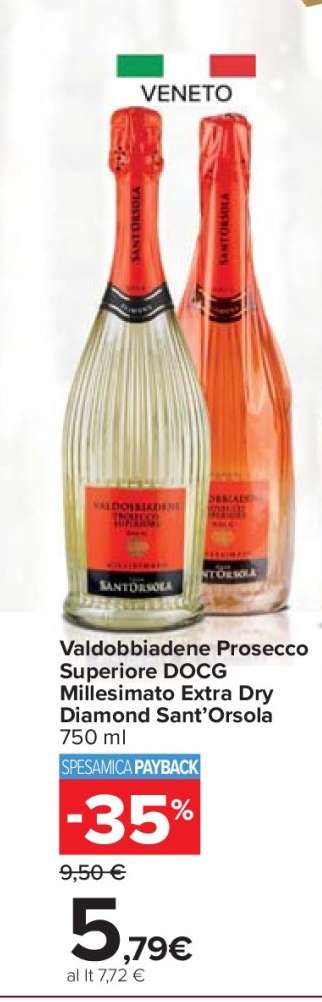 Valdobbiadene Prosecco Superiore DOCG Millesimato Extra Dry Diamond Sant'Orsola
