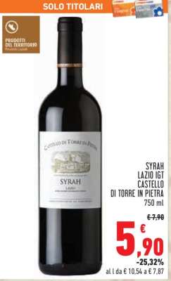 SYRAH LAZIO IGT CASTELLO DI TORRE IN PIETRA 750 ml