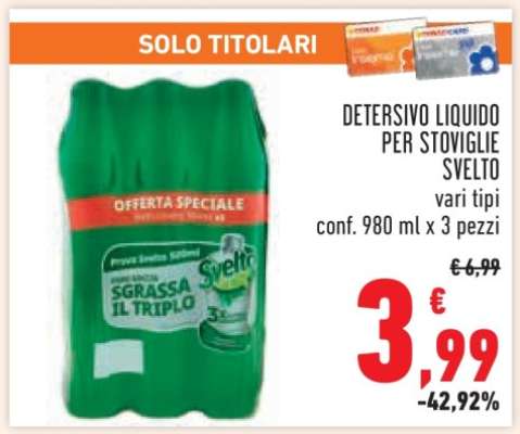 DETERSIVO LIQUIDO PER STOVIGLIE SVELTO