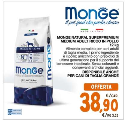 MONGE NATURAL SUPERPREMIUM MEDIUM ADULT RICCO IN POLLO