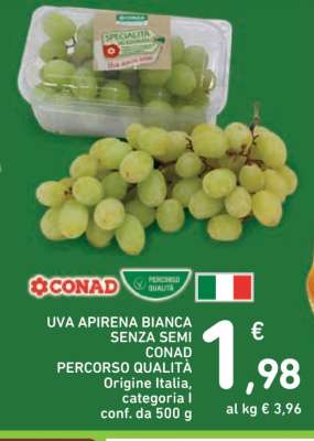 UVA APIRENA BIANCA SENZA SEMI CONAD PERCORSO QUALITÀ