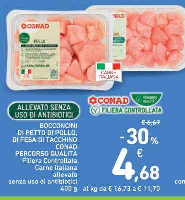 BOCCONCINI DI PETTO DI POLLO, DI FESA DI TACCHINO CONAD PERCORSO QUALITÀ