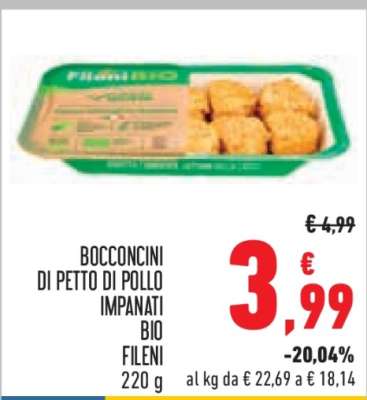 Bocconcini di petto di pollo impanati bio Fileni