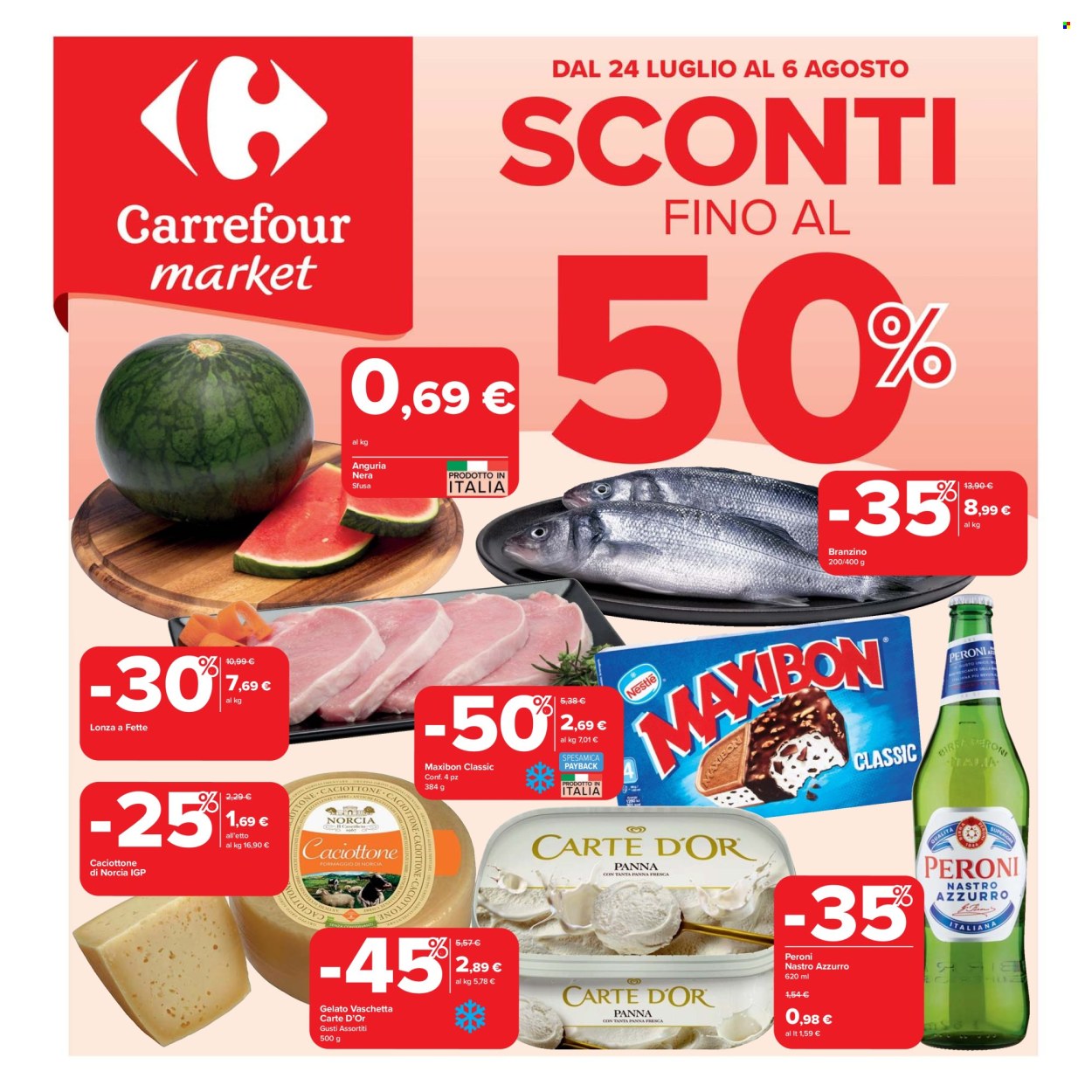 Volantino Carrefour - 24/7/2025 - 6/8/2025. Pagina 1