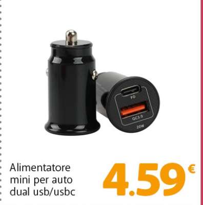 Alimentatore mini per auto dual usb/usbc