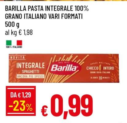 BARILLA PASTA INTEGRALE 100% GRANO ITALIANO VARI FORMATI