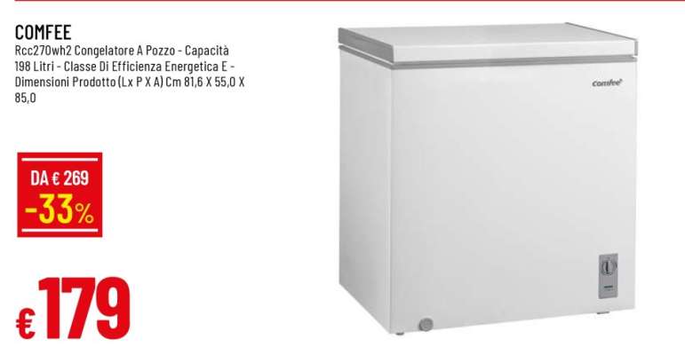 COMFEE' RCC270WH2 CONGELATORE A POZZO