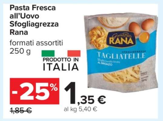 PASTA FRESCA ALL'UOVO SFOGLIAGREZZA RANA
