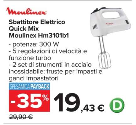 Sbattitore Elettrico Quick Mix Moulinex Hm3101b1