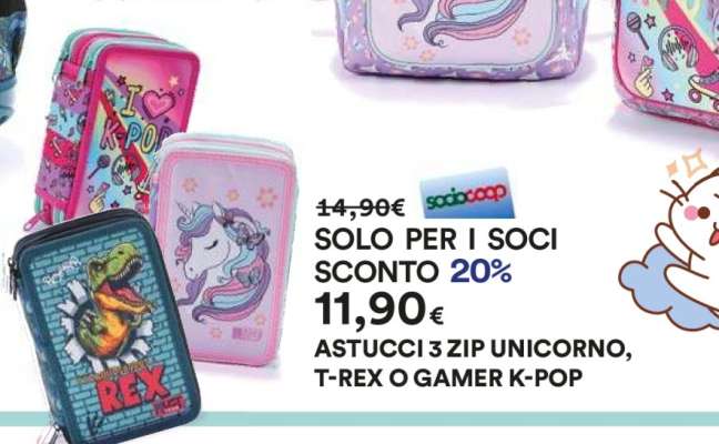 ASTUCCI 3 ZIP UNICORNO, T-REX O GAMER K-POP