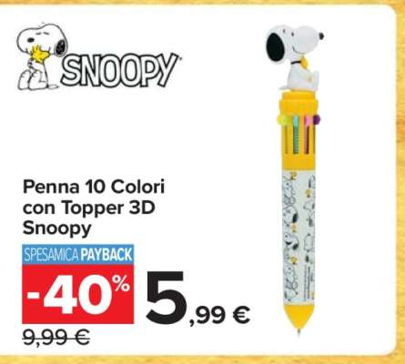Penna 10 Colori con Topper 3D Snoopy