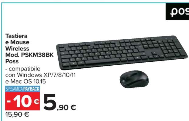 Tastiera e Mouse Wireless Mod. PSKM38BK Poss