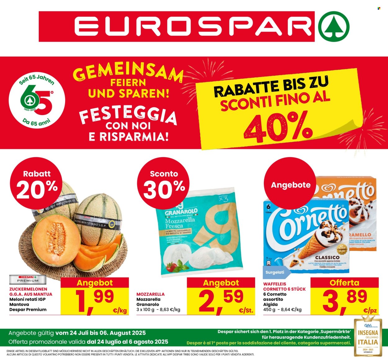 Volantino Eurospar - 24/7/2025 - 6/8/2025. Pagina 1