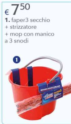 faper3 secchio + strizzatore + mop con manico a 3 snodi