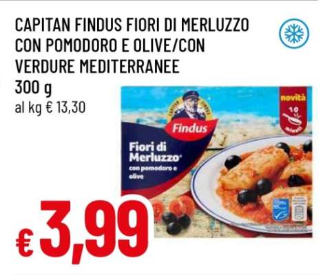 CAPITAN FINDUS FIORI DI MERLUZZO CON POMODORO E OLIVE/CON VERDURE MEDITERRANEE