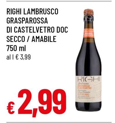 RIGHI LAMBRUSCO GRASPAROSSA DI CASTELVETRO DOC SECCO / AMABILE