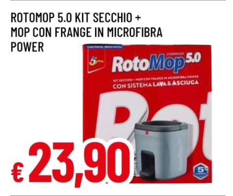 ROTOMOP 5.0 KIT SECCHIO + MOP CON FRANGE IN MICROFIBRA POWER