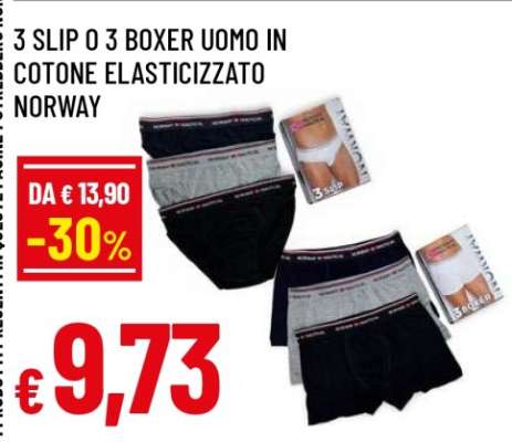 3 SLIP O 3 BOXER UOMO IN COTONE ELASTICIZZATO NORWAY