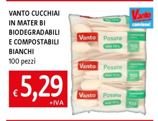 VANTO CUCCHIAI IN MATER BI BIODEGRADABILI E COMPOSTABILI BIANCHI