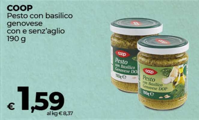 COOP Pesto con Basilico Genovese con e senz'aglio 190 g