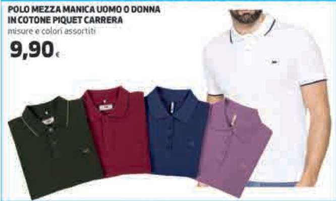 POLO MEZZA MANICA UOMO O DONNA IN COTONE PIQUET CARRERA