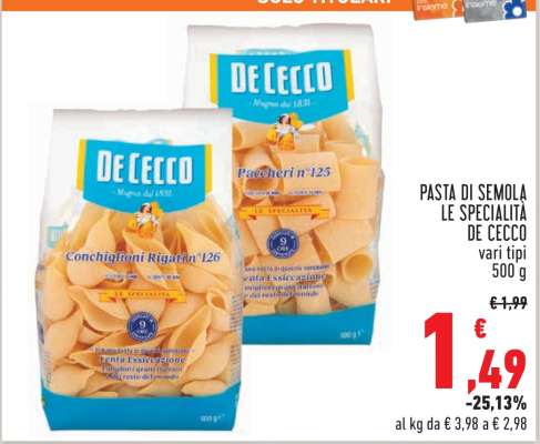 PASTA DI SEMOLA LE SPECIALITÀ DE CECCO