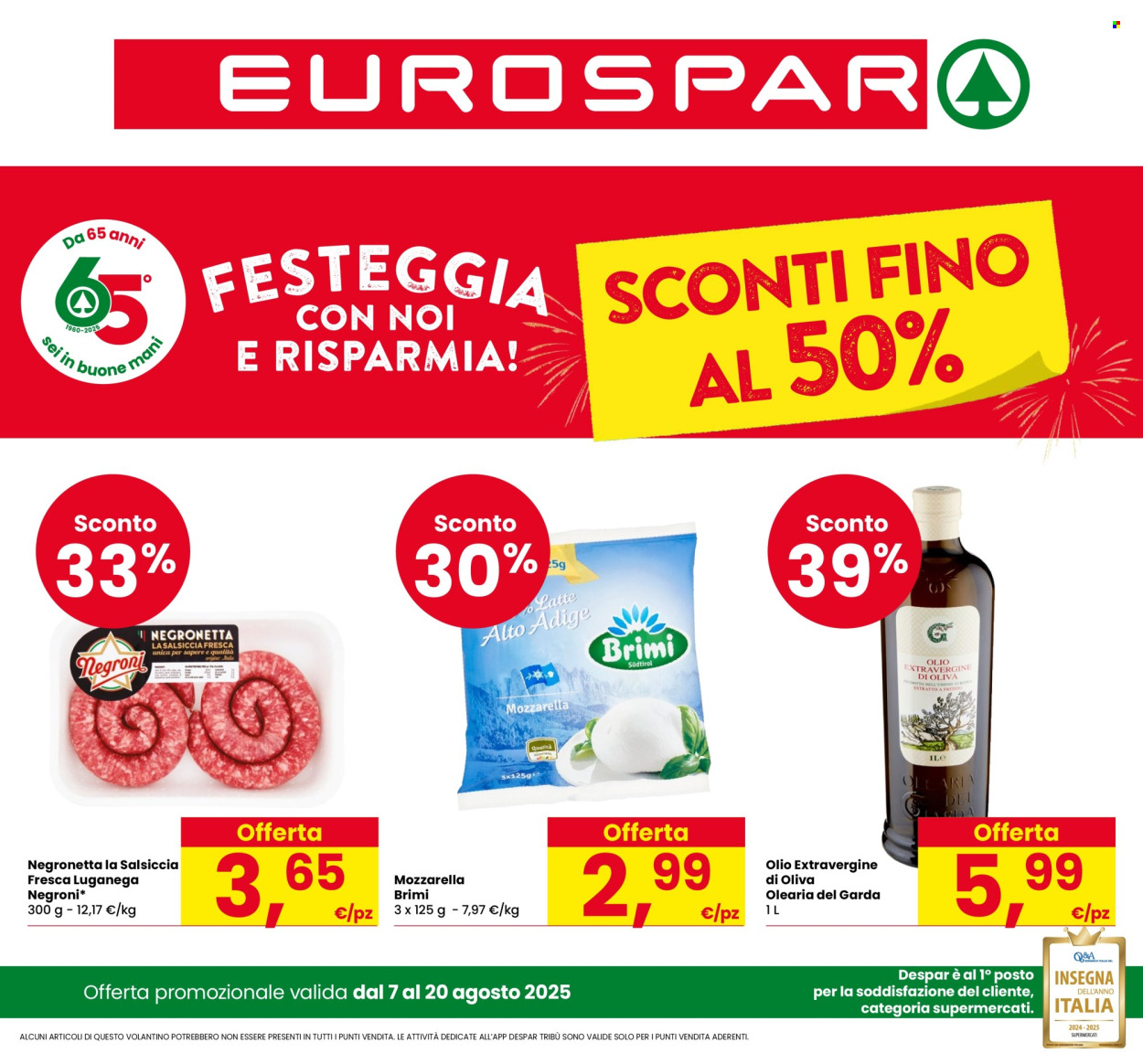 Volantino Eurospar - 7/8/2025 - 20/8/2025. Pagina 1