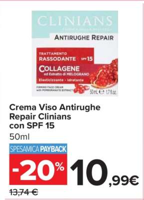 Crema Viso Antirughe Repair Clinians con SPF 15
