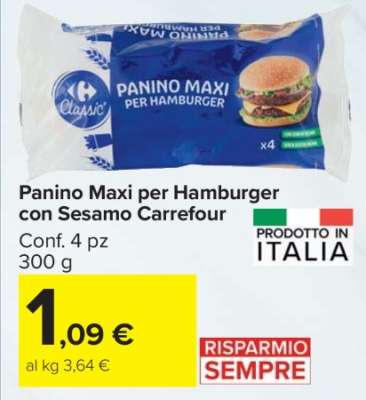 Panino Maxi per Hamburger con Sesamo Carrefour