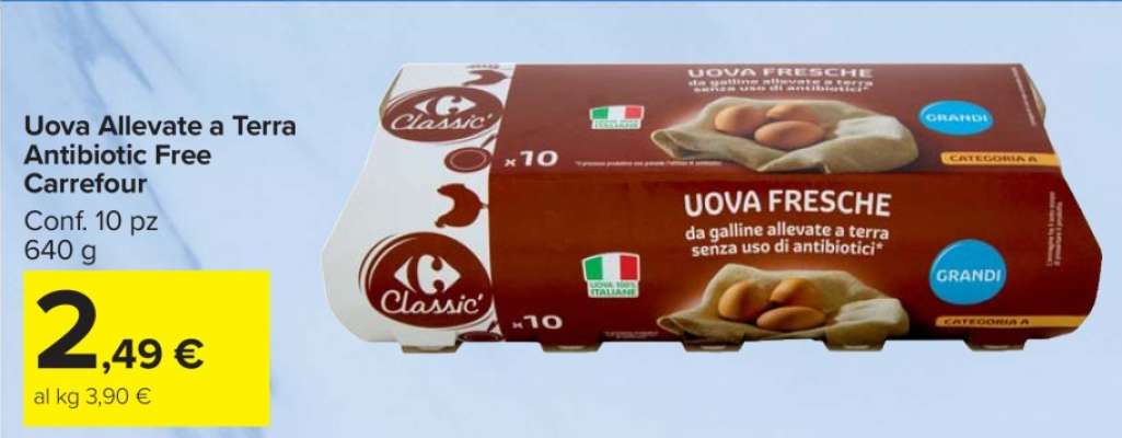Uova Allevate a Terra Antibiotic Free Carrefour