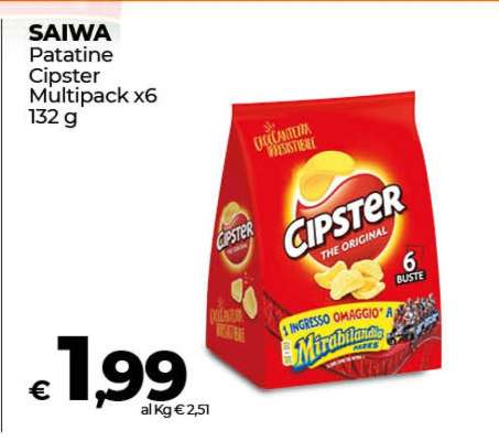 SAIWA Patatine Cipster Multipack x6 132 g