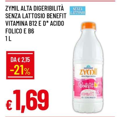 Zymil Alta Digeribilità Senza Lattosio Benefit Vitamina B12 e D* Acido Folico e B6