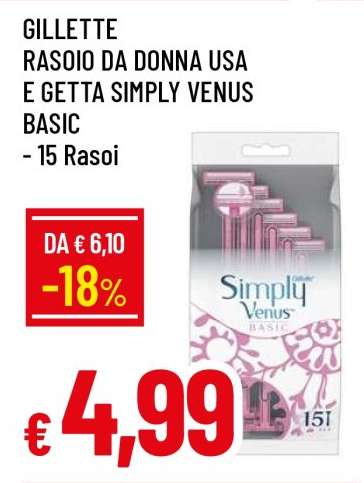 GILLETTE RASOIO DA DONNA USA E GETTA SIMPLY VENUS BASIC