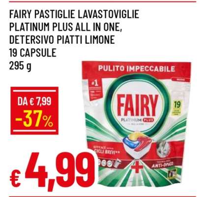 FAIRY PASTIGLIE LAVASTOVIGLIE PLATINUM PLUS ALL IN ONE, DETERSIVO PIATTI LIMONE 19 CAPSULE