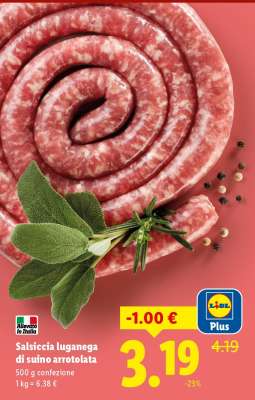 Salsiccia luganega di suino arrotolata