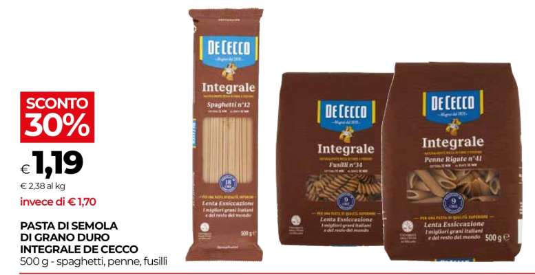 Pasta di Semola di Grano Duro Integrale De Cecco