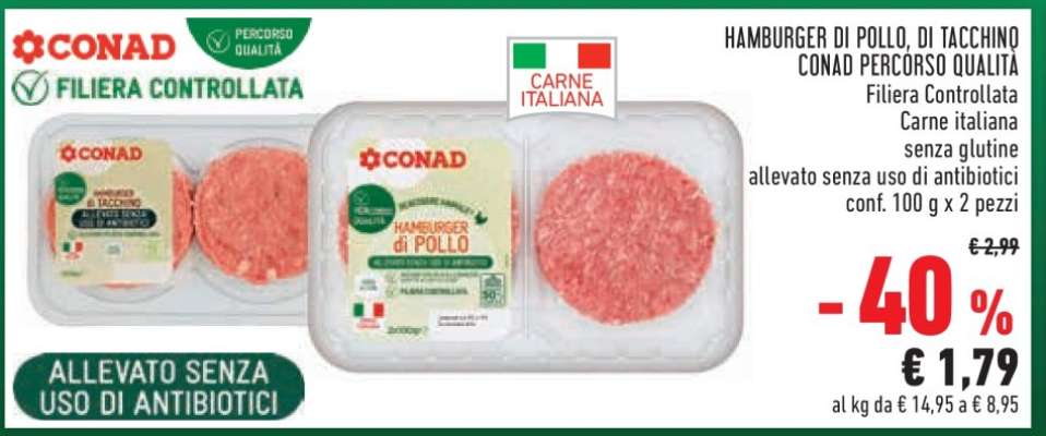 Hamburger di Pollo, di Tacchino Conad Percorso Qualità