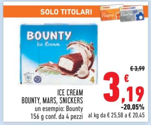 ICE CREAM BOUNTY, MARS, SNICKERS