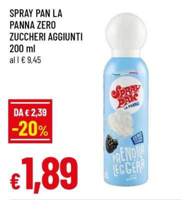 Spray Pan La Panna Zero Zuccheri Aggiunti